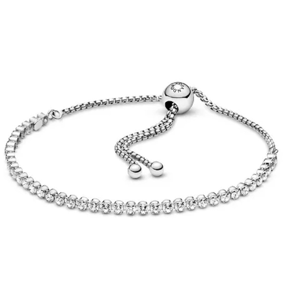 Pandora, Sterling silver and cubic zirconia tennis bracelet ..adjustable - Picture 1 of 6